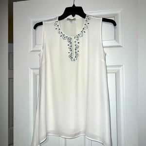 Chaus New York sleeveless top with blue and green embellishments.